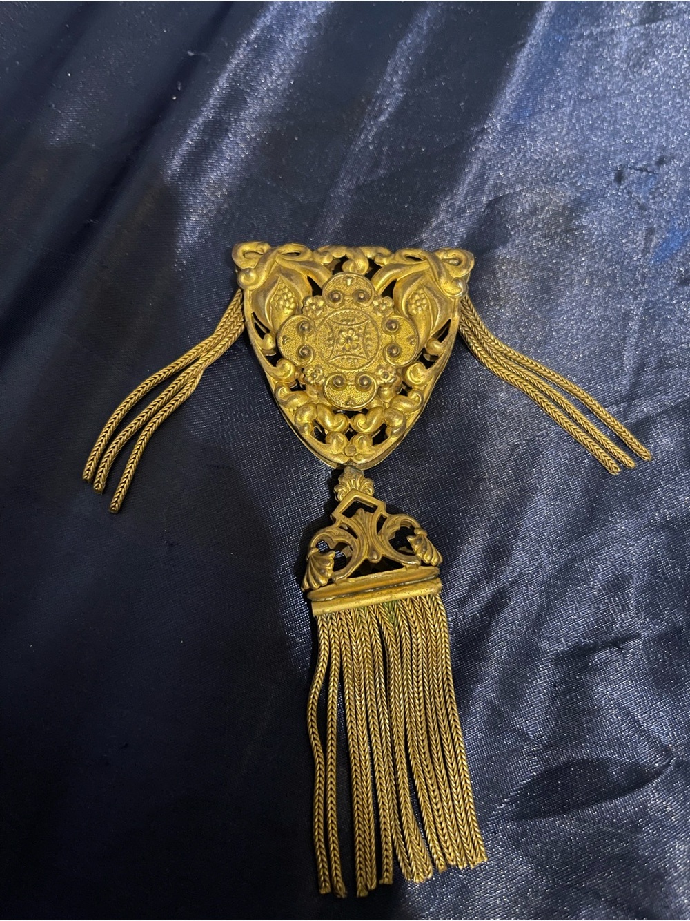 Gold & Gold-Tone Ornate Tassel Brooch